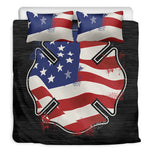 American Firefighter Emblem Print Duvet Cover Bedding Set