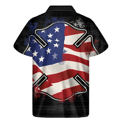 American Firefighter Emblem Print Men's Short Sleeve Shirt