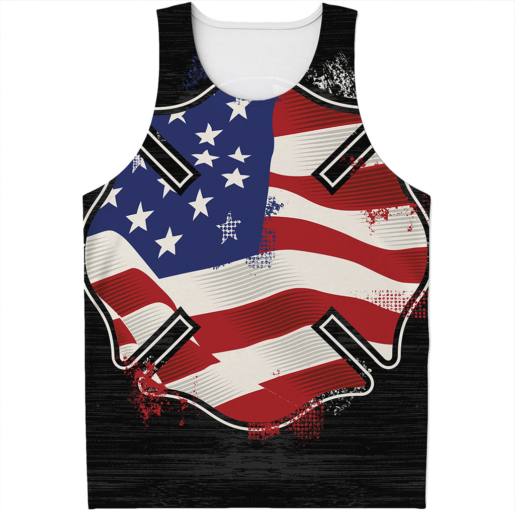 American Firefighter Emblem Print Men's Tank Top