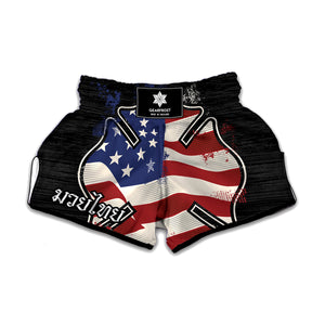 American Firefighter Emblem Print Muay Thai Boxing Shorts