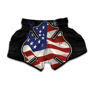 American Firefighter Emblem Print Muay Thai Boxing Shorts