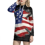 American Firefighter Emblem Print Pullover Hoodie Dress