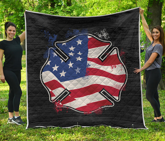 American Firefighter Emblem Print Quilt