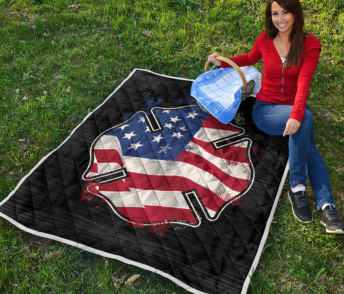 American Firefighter Emblem Print Quilt
