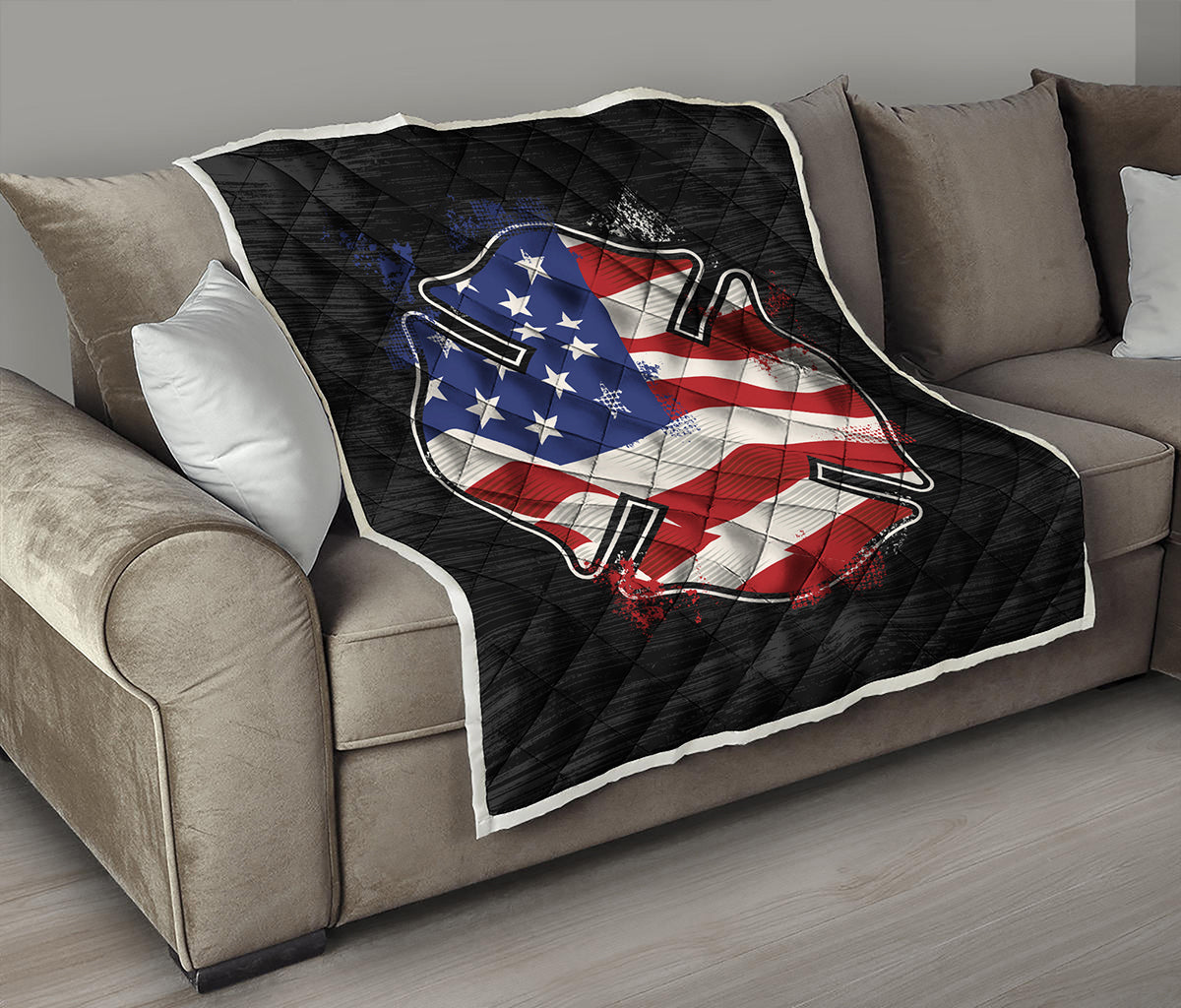 American Firefighter Emblem Print Quilt