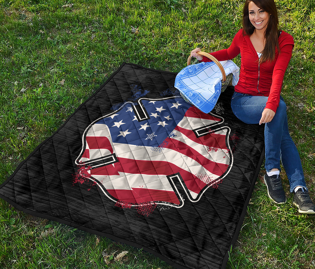 American Firefighter Emblem Print Quilt