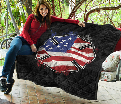 American Firefighter Emblem Print Quilt