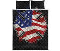 American Firefighter Emblem Print Quilt Bed Set