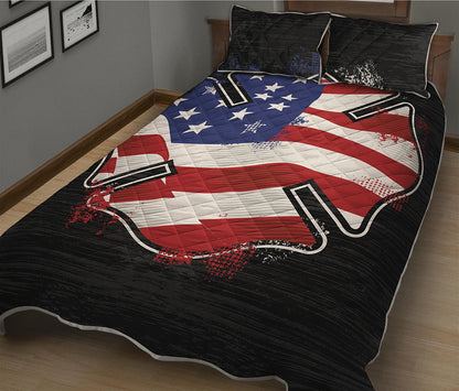 American Firefighter Emblem Print Quilt Bed Set
