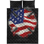 American Firefighter Emblem Print Quilt Bed Set