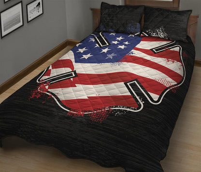 American Firefighter Emblem Print Quilt Bed Set