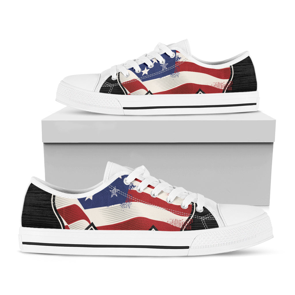 American Firefighter Emblem Print White Low Top Shoes