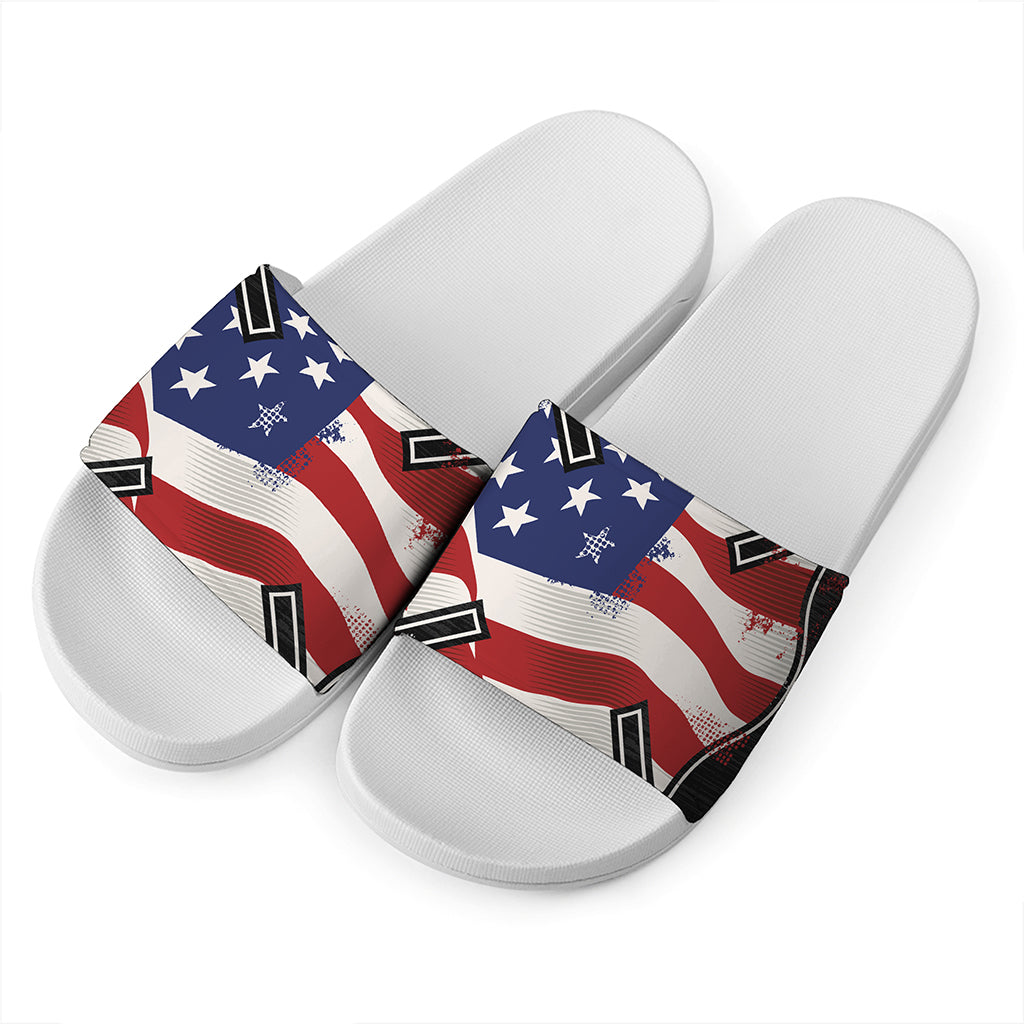 American Firefighter Emblem Print White Slide Sandals