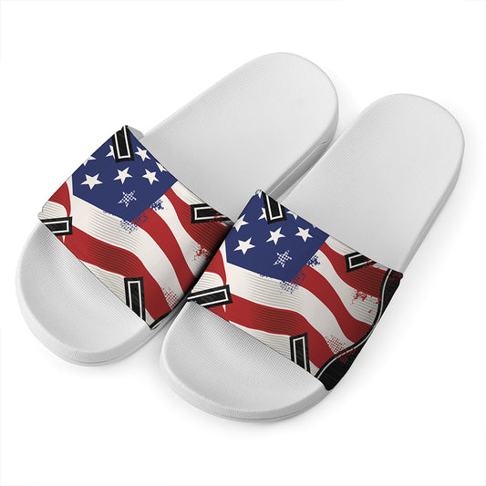 American Firefighter Emblem Print White Slide Sandals