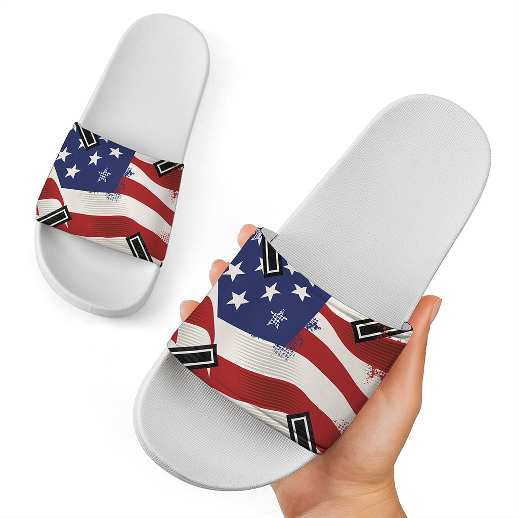 American Firefighter Emblem Print White Slide Sandals