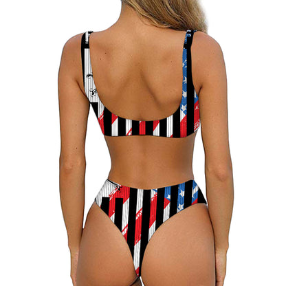 American Flag Freedom Life Print Front Bow Tie Bikini