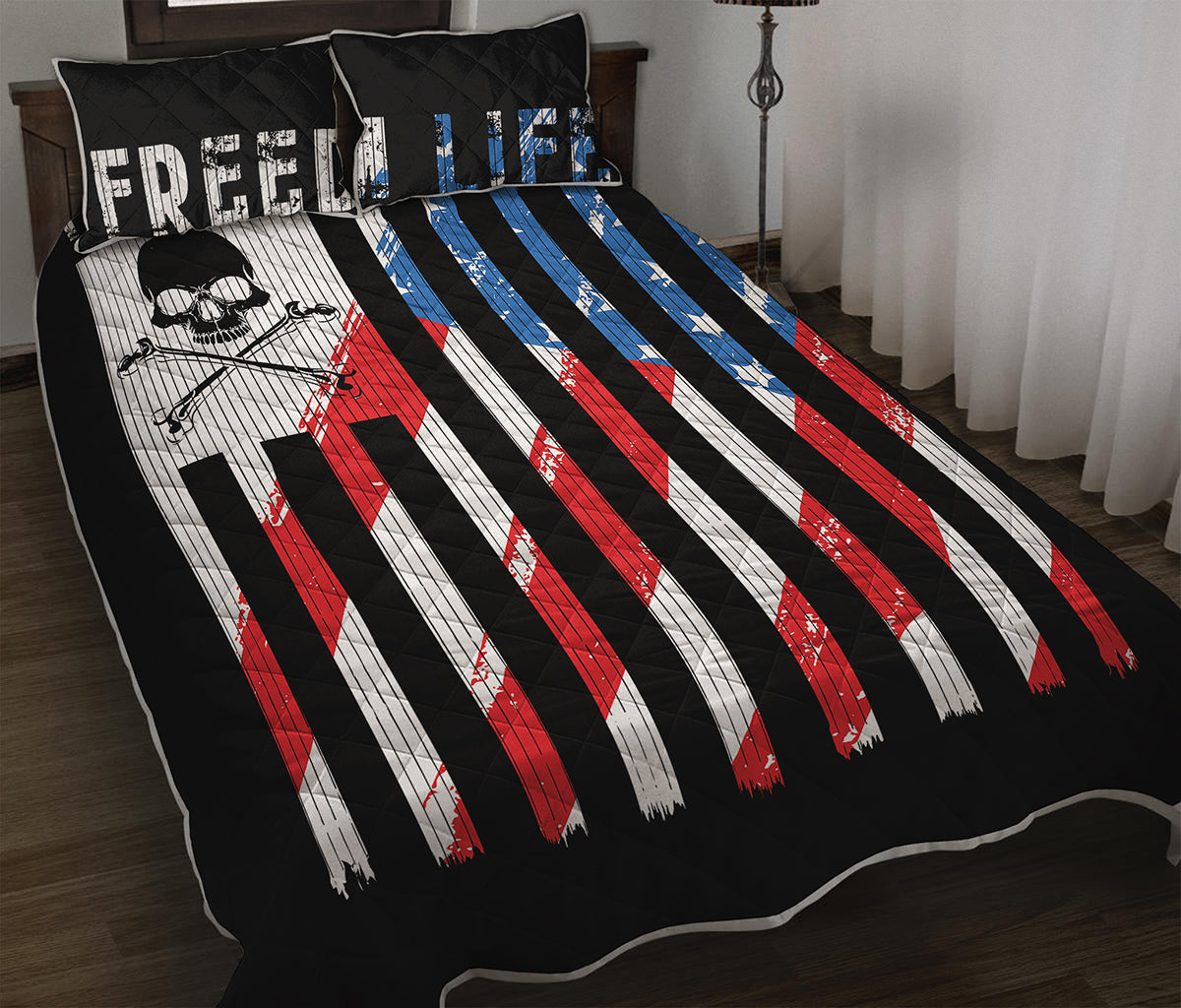 American Flag Freedom Life Print Quilt Bed Set