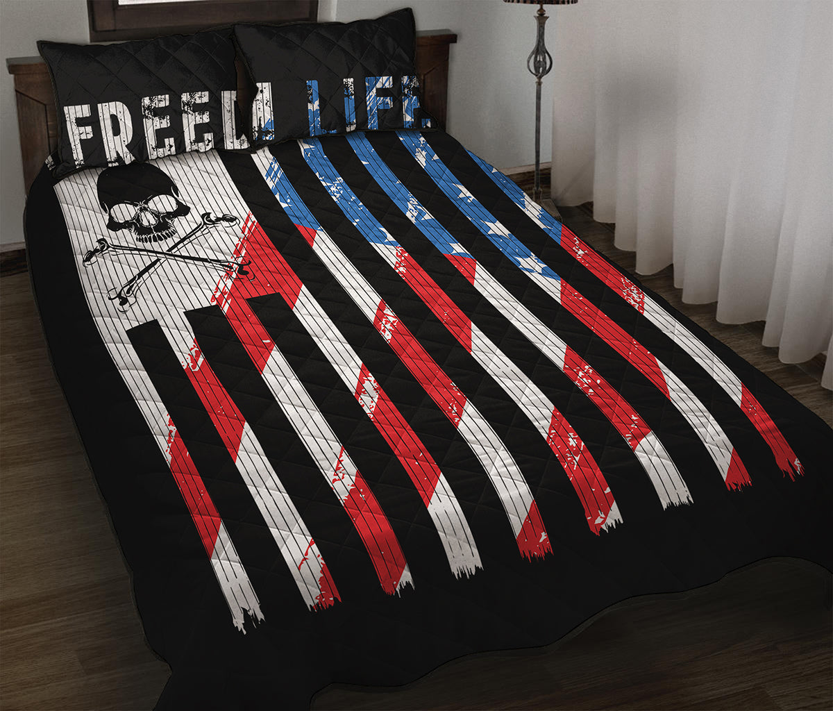American Flag Freedom Life Print Quilt Bed Set