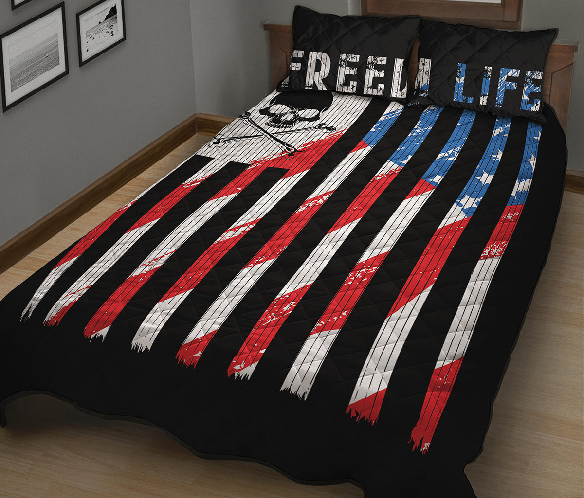 American Flag Freedom Life Print Quilt Bed Set