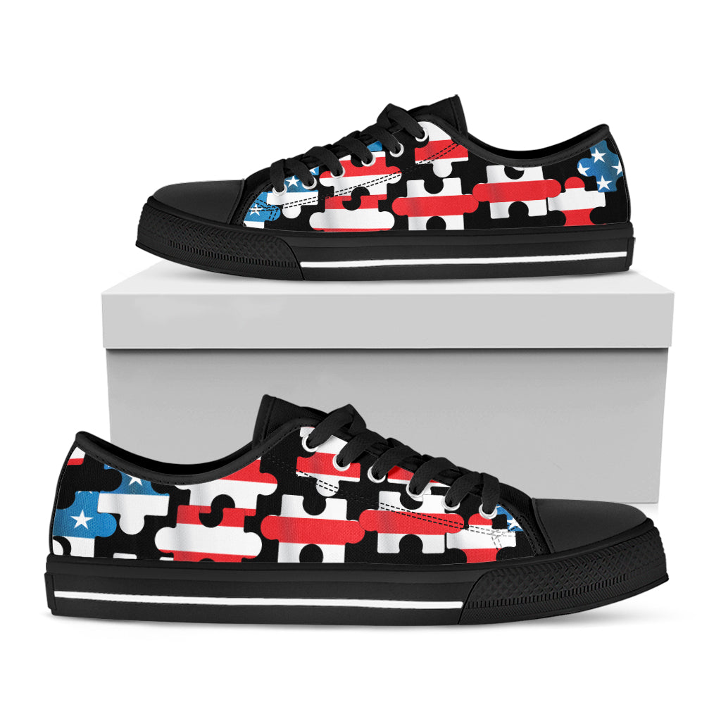 American Flag Jigsaw Puzzle Print Black Low Top Shoes