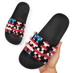 American Flag Jigsaw Puzzle Print Black Slide Sandals