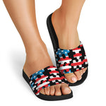 American Flag Jigsaw Puzzle Print Black Slide Sandals
