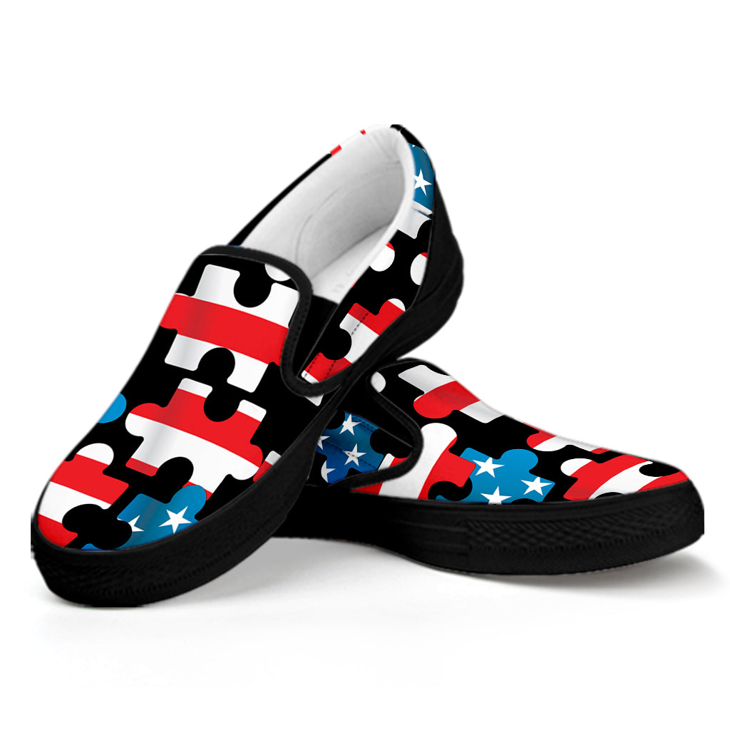 American Flag Jigsaw Puzzle Print Black Slip On Shoes