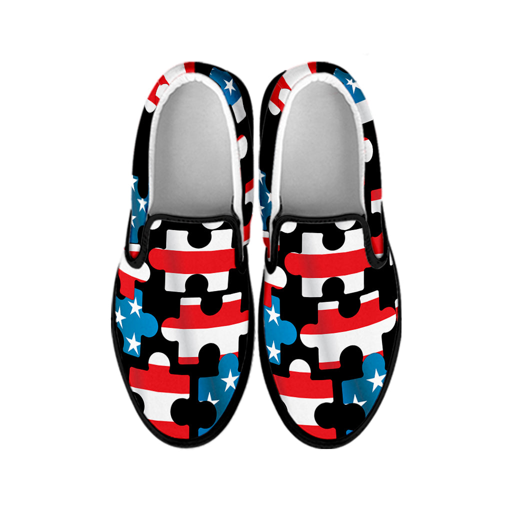 American Flag Jigsaw Puzzle Print Black Slip On Shoes