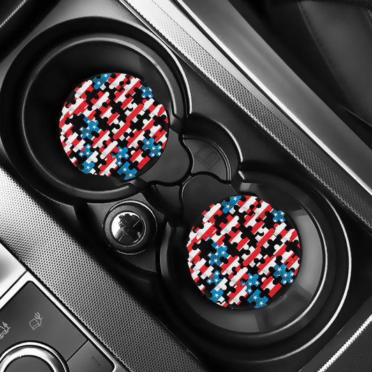 American Flag Jigsaw Puzzle Print Car Coasters