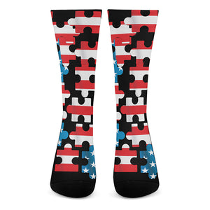 American Flag Jigsaw Puzzle Print Crew Socks