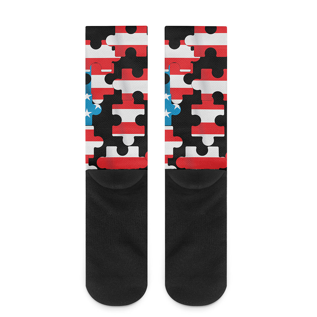 American Flag Jigsaw Puzzle Print Crew Socks