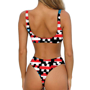 American Flag Jigsaw Puzzle Print Front Bow Tie Bikini