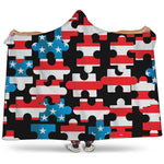 American Flag Jigsaw Puzzle Print Hooded Blanket
