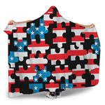 American Flag Jigsaw Puzzle Print Hooded Blanket