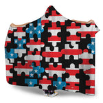 American Flag Jigsaw Puzzle Print Hooded Blanket