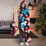 American Flag Jigsaw Puzzle Print Hooded Blanket