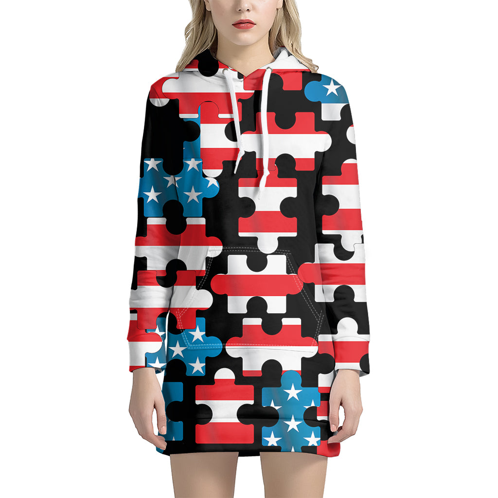 American Flag Jigsaw Puzzle Print Hoodie Dress