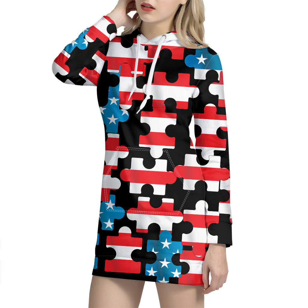 American Flag Jigsaw Puzzle Print Hoodie Dress