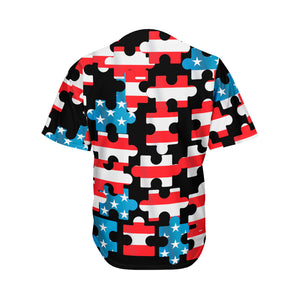 American Flag Jigsaw Puzzle Print Men's Baseball Jersey