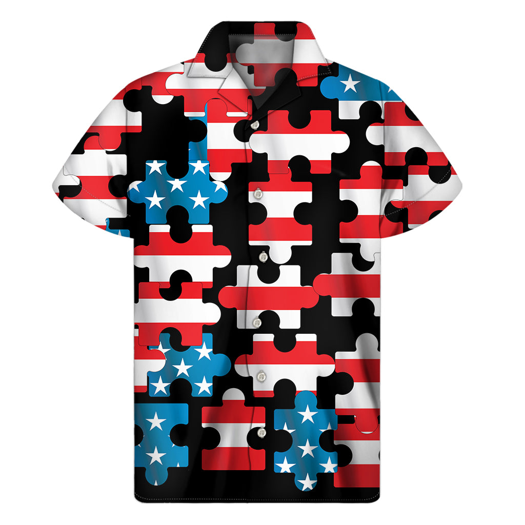 American Flag Jigsaw Puzzle Print Men's Short Sleeve Shirt