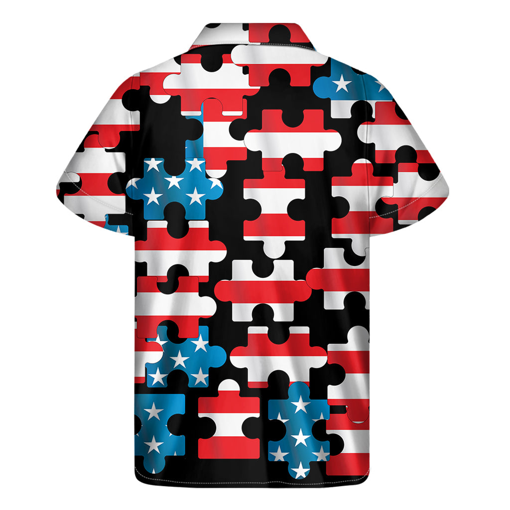 American Flag Jigsaw Puzzle Print Men's Short Sleeve Shirt