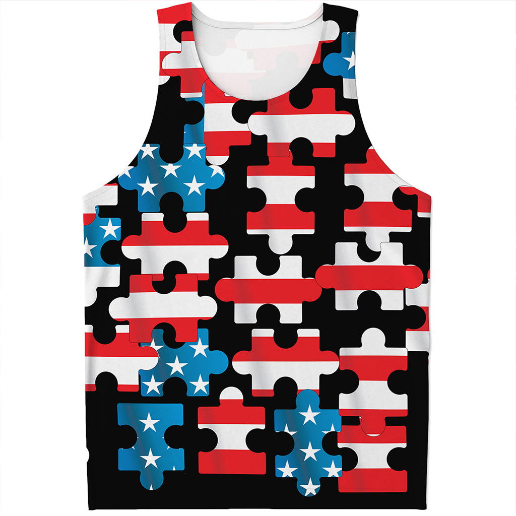 American Flag Jigsaw Puzzle Print Men's Tank Top