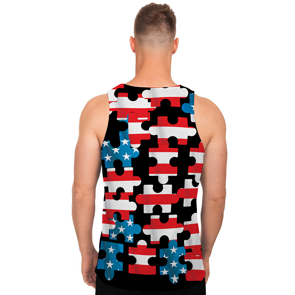 American Flag Jigsaw Puzzle Print Men's Tank Top