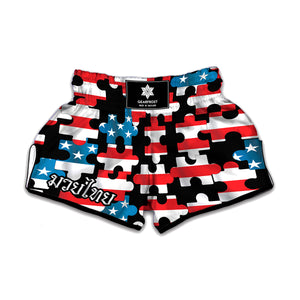 American Flag Jigsaw Puzzle Print Muay Thai Boxing Shorts