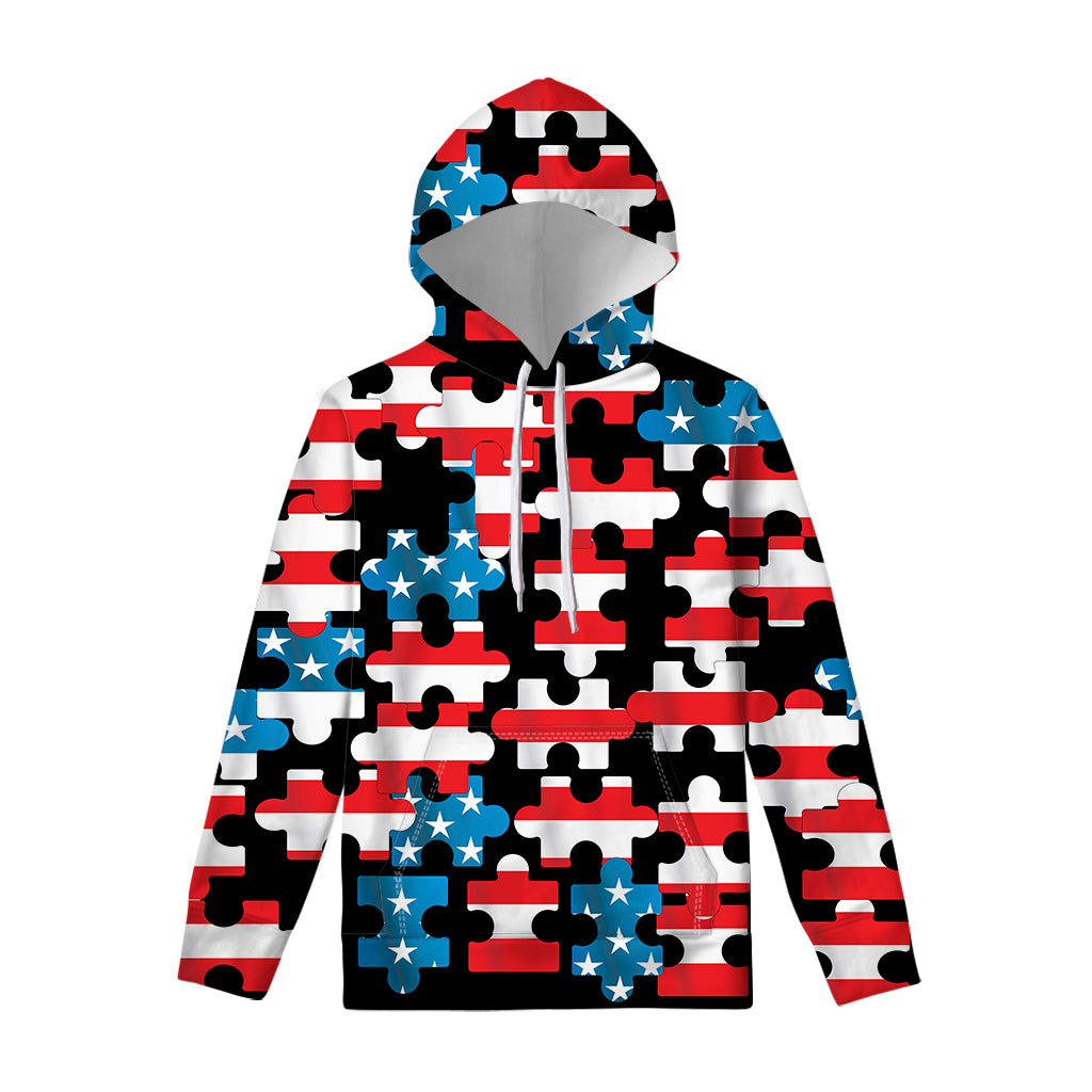 American Flag Jigsaw Puzzle Print Pullover Hoodie