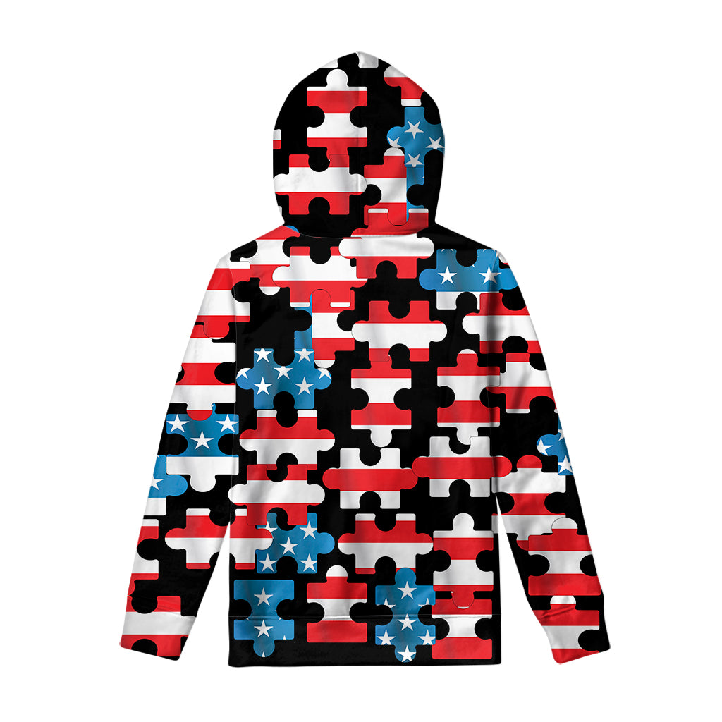 American Flag Jigsaw Puzzle Print Pullover Hoodie