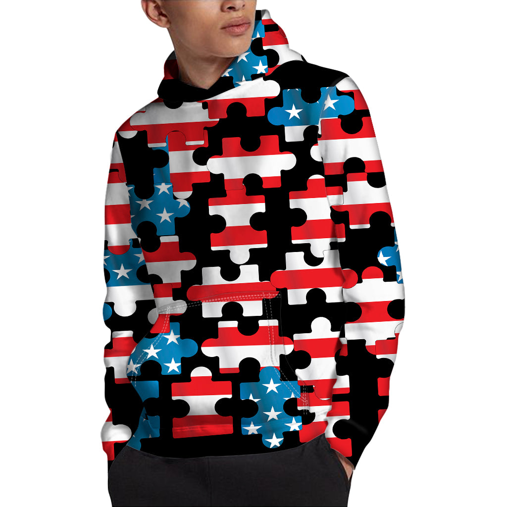 American Flag Jigsaw Puzzle Print Pullover Hoodie