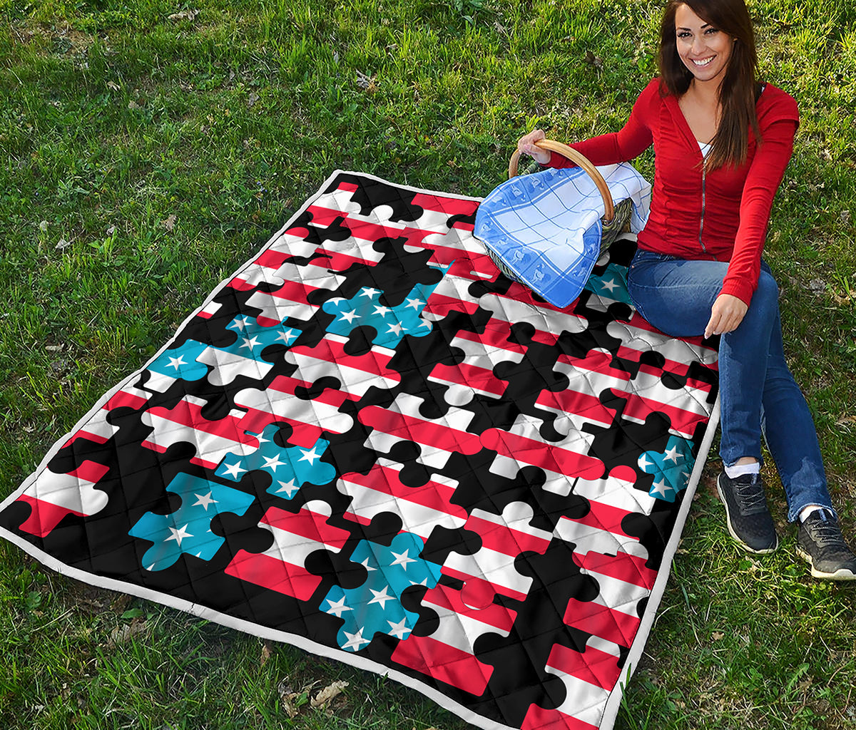 American Flag Jigsaw Puzzle Print Quilt