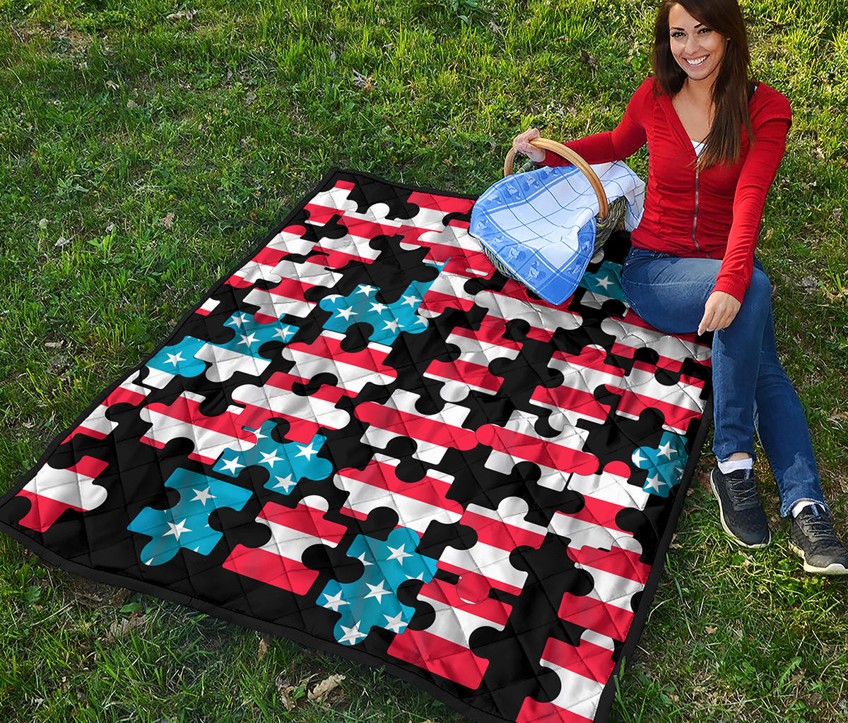 American Flag Jigsaw Puzzle Print Quilt
