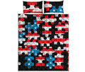 American Flag Jigsaw Puzzle Print Quilt Bed Set
